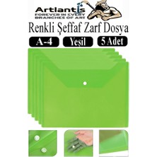 Artlantis Yeşil A4 Çıtçıtlı Dosya Şeffaf Renkli Zarf Dosya 5 Adet Çıt Çıtlı Dosya Su Geçirmez 100 Yaprak Kapasite