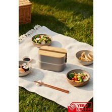 Feyza Design Çift Katlı Bambu ve Vakum Kapaklı Çelik Lunchbox 1000 ml