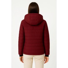 Civetta Şişme Kapüşonlu Fermuarlı Mont Su Itici Kapitone Astarlı Kumaş Cepli Kışlık Rahat Kalıp - Bordo
