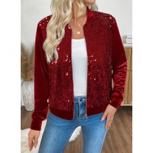 Civetta Kadın Uzun Kollu Önü Açık Fermuarlı Pulpayetli Kadife Ceket