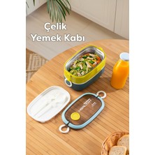 Feyza Design Iki Katlı Vakumlu Paslanmaz Çelik Sefer Tası, Kolay Kilitli ve Kendinden Kaşıklı