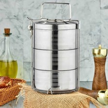 Feyza Design 3’lü Çelik Hazneli Saklama ve Sefer Tası, Ofis ve Okul Için Gri