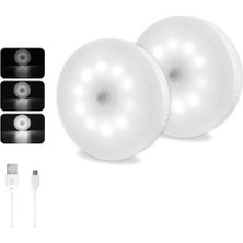 Skygo Hareket Sensörü Gece Lambası USB Şarj Edilebilir, Soğuk Beyaz ve Kısılabilir, 10 Led, Manyetik Gece Lambası, Dolap Merdivenleri Koridor Banyo Için Hareket Sensörü Işığı, 3 Adet