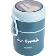 Feyza Design Paslanmaz Çelik 2 Katlı Mavi Yemek Taşıma Kabı 710ML