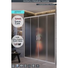 Monaqua Arteko Duşakabin Ön Cephe, 2 Sabit 2 Kayar - Beyaz Profil - Satine Buzlu 5mm Cam