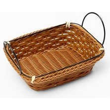 Skygo Ekmek Sepeti 21X17X7 Cm, Hasır Görünümlü Plastik, Metal Saplı, Kahvaltı ve Sunum Için Modern Tasarım, Bulaşık Makinesinde Yıkanabilir, Çok Amaçlı Sofra Servis Sepeti