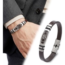 Fm 💎 Premium Hayat Ağacı Motifli Kordonlu Erkek Deri Ve Çelik Bileklik 31834B23DD2 - 23 cm