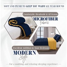 Skygo 3 Parça Ters Çevrilebilir Yorgan Seti, Dört Mevsim Rahat, Yumuşak Kuş Tüyü Alternatif, Kapitone - Kutu Dikişli - 4 Köşe Sekmeli Nevresim Takımı, Süslü Yorgan, Kral, Lacivert/sarı