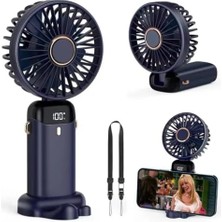 Skygo Mini El Fanı 5 Kademeli Dijital LED Göstergeli Boyun Askılı Mini Klima Vantilatör Lacivert