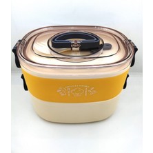 Feyza Design Çift Katlı Sarı-Krem Yemek Taşıma Kabı, Pratik ve Şık Tasarım
