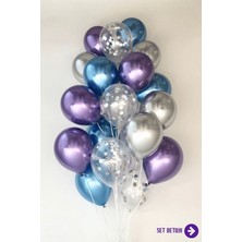 Feyza Design Krom Karışık Balon Seti 21 Parça Konfeti Süsleme Seti