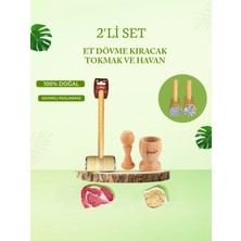 Feyza Design 2'li Ahşap Tokmak ve Havan, Paslanmaz Çelik Et Dövme Kırıcı Seti