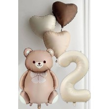 Feyza Design 2 Yaş Retro Krem Rakam Karamel Ayı Doğum Günü Balon Seti