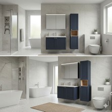 Vitra Root Classic Banyo Dolabı Takımı 80 cm - Mat Lacivert - Core Aynalı Üst Modül ve Boy Dolabı Dahil