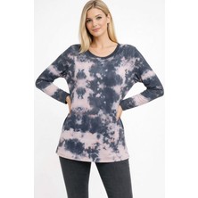 Mamayaga Kadın Bisiklet Yaka Uzun Kol Dijital Baskı Batik Pamuk Basic T-Shirt