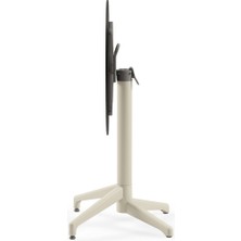 Tilia Moon-C Polipropilen Katlanır Masa Bej Ayak, Beyaz Mermer Desen Kompakt Tabla Ø60 cm - Bahçe, Balkon, Restoran, Dış Mekan