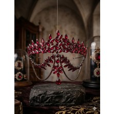 Diba Avm Bordo Taşlı Alınlıklı Gelin Tacı Bordo Gelin Tacı Alınlıklı Taç Bindallı Alınlığı Kaftan Tacı Bordo Alınlıklı Kına Tacı Hint Modeli Kına ve Nişan Tacı - Özel Tasarım Lüks Bordo Saç Aksesuarı