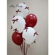 Feyza Design Bordo Fiyonk Kurdeleli Beyaz Balon Seti 10'lu - Doğum Günü Süsü