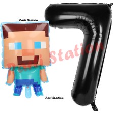 Feyza Design 7 Yaş Doğum Günü Minecraft Balon Seti - Bej Renkli