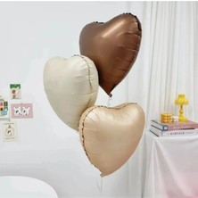 Feyza Design Retro Bej, Krem ve Karamel Renkli Kalp Balon Seti, 3 Adet