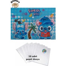 Glanart A4 Boy Çıt Çıt  Ödev Dosyası +10\' Lu Poşet Dosya  Sweet Day Mavi