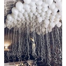 Feyza Design 25 Adet Beyaz Balon ve Balon Ipi Seti, Doğum Günü Dekorasyonu Için