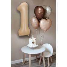 Feyza Design 1 Yaş Için Bej Kalpli ve Rakam Balon Seti - Parti Malzemeleri