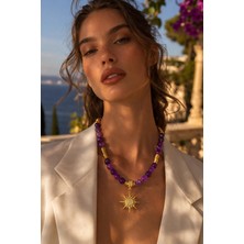 Solare Accessories Mercan ve Hematit Taşlı Güneş Figürlü Kolye – Doğal Taş Kadın Kolye