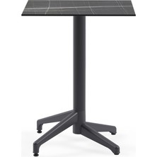 Tilia Moon-C Polipropilen Sabit Masa Antrasit Ayak, Siyah Mermer Desen Kompakt Tabla 60X60 cm - Bahçe, Balkon, Restoran, Dış Mekan