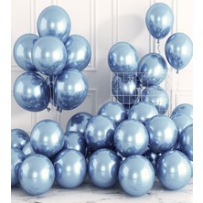Feyza Design 50’li 12 Inç Açık Mavi Krom Balon Seti – Parlak ve Helyum Uyumlu