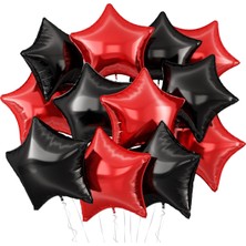Feyza Design 4 Adet Kırmızı Siyah Yıldız Folyo Balon 45CM Hava ve Helyum Uyumlu