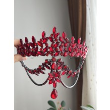 Diba Avm Kırmızı Taşlı Alınlıklı Gelin Tacı Kırmızı Alınlıklı Taç Bindallı Tacı Bindallı Alınlığı Kına Gecesi Taç Hint Modeli Kına ve Nişan Tacı - Özel Tasarım Kırmızı Lüks Saç Aksesuarı