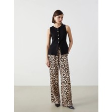 Lc Waikiki Yeni Sezon Beli Lastikli Leopar Desenli Keten Karışımlı Kadın Pantolon
