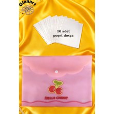 Glanart A4 Boy Çıt Çıt  Ödev Dosyası +10\' Lu Poşet Dosya  Pastel Renkler Pembe Kiraz Desen