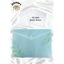 Glanart A4 Boy Çıt Çıt  Ödev Dosyası +10\' Lu Poşet Dosya  Pastel Renkler Mavi