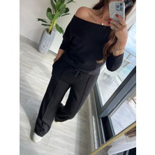Drgy Kadın Uzun Kollu Tek Omuzdan Açık Modal Bluz ve Pantolon Ikili Takım