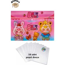 Glanart A4 Boy Çıt Çıt  Ödev Dosyası +10\' Lu Poşet Dosya  Baby Time Pembe