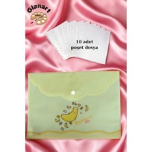 Glanart A4 Boy Çıt Çıt  Ödev Dosyası +10\' Lu Poşet Dosya  Pastel Renkler Sarı Muz Desen
