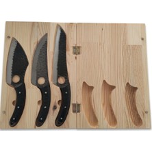 Göcen 3lü Kamp Bıçağı Seti ve Kesme Tahtası Kişiselleştirilebilir Hediye Outdoor Kamp Izci Seti Çanta Set