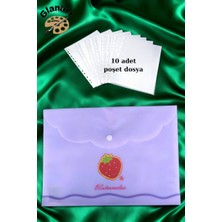 Glanart A4 Boy Çıt Çıt  Ödev Dosyası +10\' Lu Poşet Dosya  Pastel Renkler Lila Çilek Desen