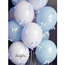 Feyza Design Mavi Beyaz Fiyonk Kurdeleli Çok Renkli Balon Seti 10'lu