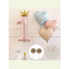 Feyza Design Prens Prenses 1 Yaş Rakam Folyo Balon Seti Pembe ve Mavi