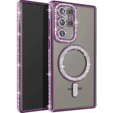 AyrStore Samsung Galaxy S25 Ultra Kılıf Joke Simli Magneticsafe Kılıf - Derin Mor