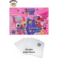 Glanart A4 Boy Çıt Çıt  Ödev Dosyası +10\' Lu Poşet Dosya  Sweet Day Pembe