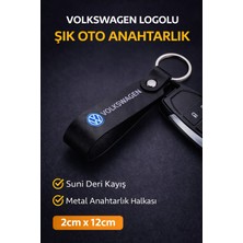 SAVEK Wolkswagen Logo Baskılı Siyah Suni Deri Anahtarlık
