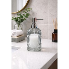 Padilon 500 ml Cam Sıvı Sabunluk Krom Başlıklı Şeffaf Cam Sabun Dispenseri, Banyo Mutfak Tezgah Üstü