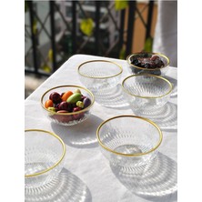 Qualitev 6\'lı Cam Kase Yaldızlı Çerezlik 9 cm Şekerlik Kahve Yanı Yaldız Lokumluk 110 ml