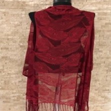 LTG Nova Pareo Dantel Yelek Mayo Bikini Üzeri Yaprak Desenli Püsküllü Plaj Elbisesi - Bordo