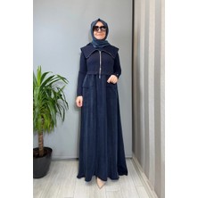 Miss Dalida Fermuar Detaylı Yüksek Yakalı Cupro Elbise Lacivert T26Y-4032