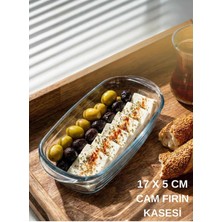 Qualitev 1 Adet Cam Fırın Kasesi Borline Meze Tabağı Dikdörtgen Kase 17X5 cm